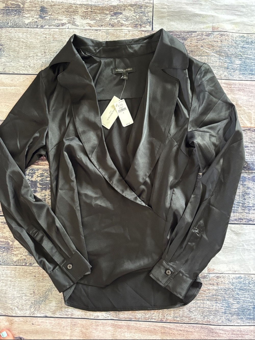 Banana Republic Black Satin Surplice Blouse